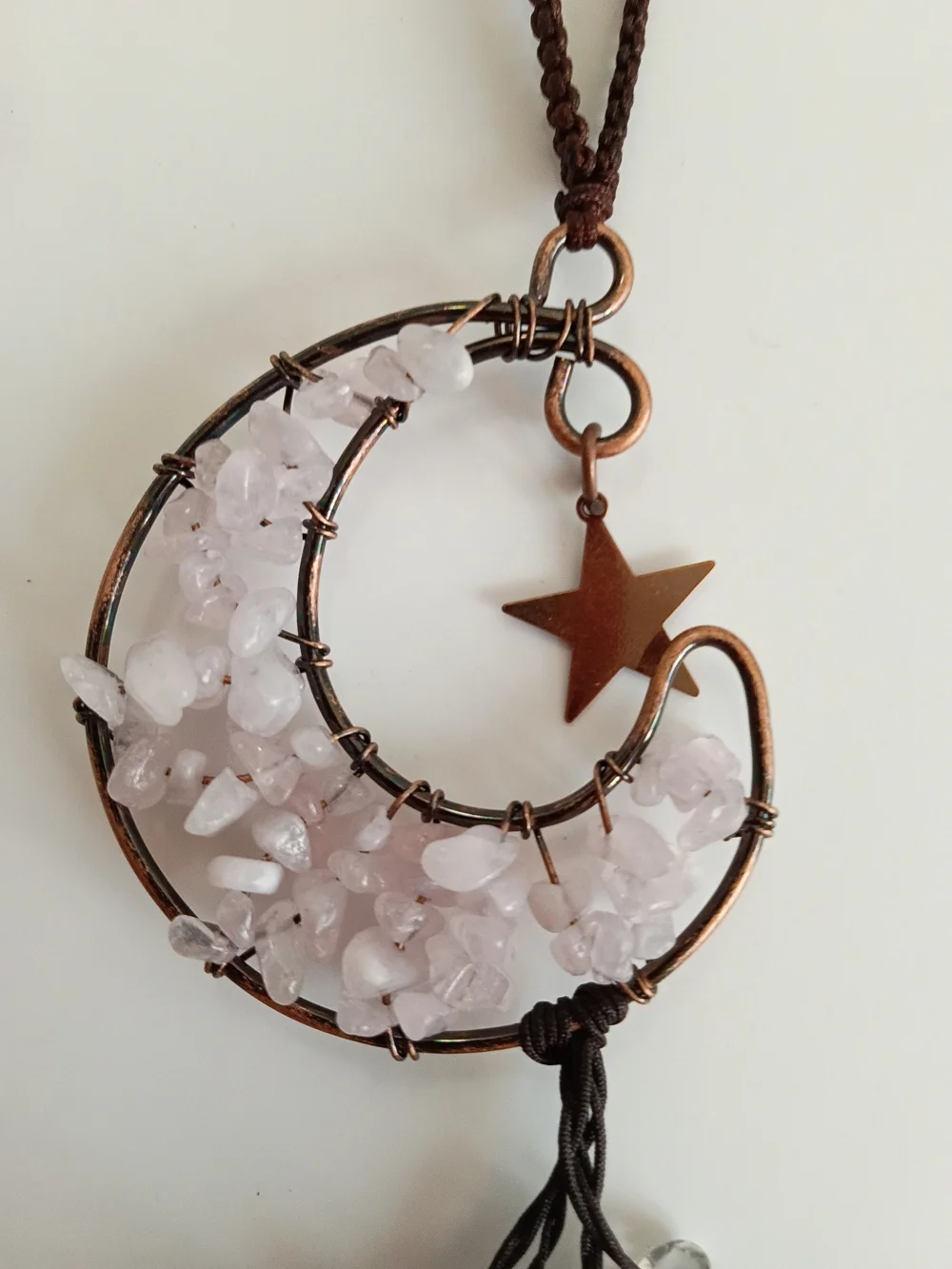 Rose Quartz Crescent Moon Hanging Chakra Multicolor Gems